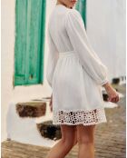 Abito corto svasato River con inserti e finiture in crochet bianco