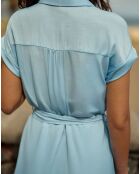 Gerades kurzes Kleid von Raé aus himmelblauem, fließendem Satin