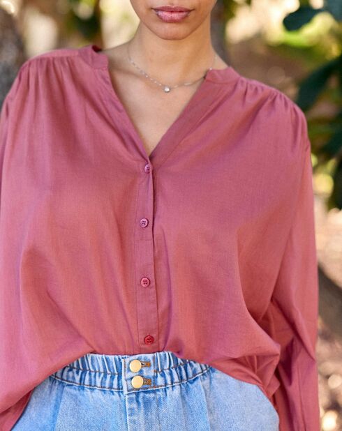 Bolia - Effen, loszittende blouse met V-hals en wilde aardbei