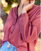 Bolia - Effen, loszittende blouse met V-hals en wilde aardbei