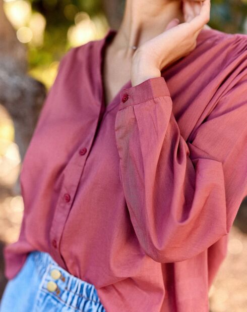 Bolia - Effen, loszittende blouse met V-hals en wilde aardbei