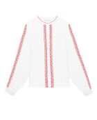 Rechte blouse van Brielle met wit/oranje kasjmierborduursel