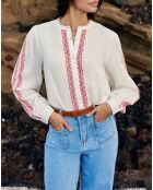 Rechte blouse van Brielle met wit/oranje kasjmierborduursel