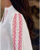 Rechte blouse van Brielle met wit/oranje kasjmierborduursel