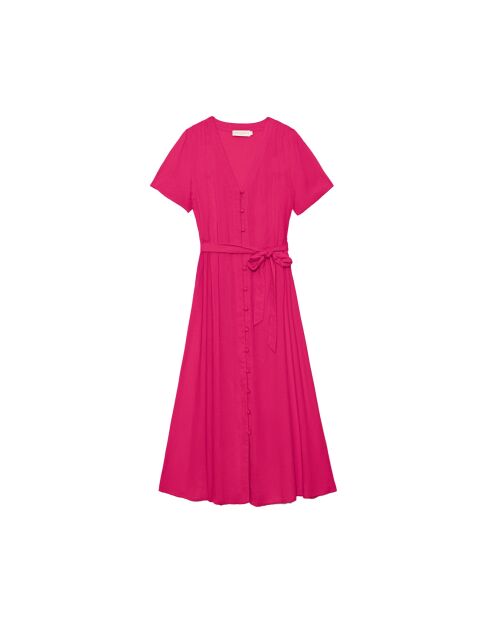 Raveny, wijd uitlopende midi-jurk in fuchsia, dobby