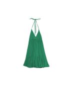 Rutha korte uitlopende kegeljurk met groene wikkelhals