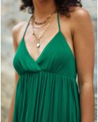 Rutha korte uitlopende kegeljurk met groene wikkelhals