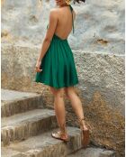 Rutha korte uitlopende kegeljurk met groene wikkelhals