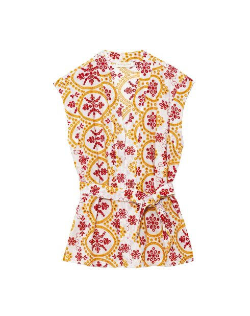 Ärmellose Samtjacke mit zweifarbiger englischer Stickerei