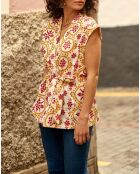 Ärmellose Samtjacke mit zweifarbiger englischer Stickerei