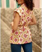 Ärmellose Samtjacke mit zweifarbiger englischer Stickerei