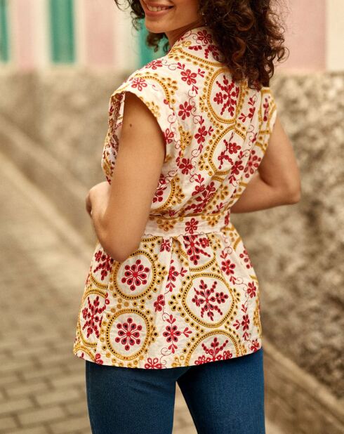 Ärmellose Samtjacke mit zweifarbiger englischer Stickerei