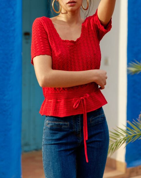 Top in maglia Mayla con peplo rosso