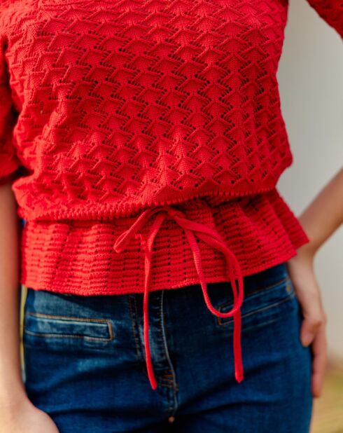 Top in maglia Mayla con peplo rosso