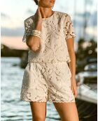 Thelma top met rechte snit, wit Engels borduursel