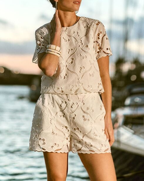 Thelma Top mit geradem Schnitt, weiße englische Stickerei