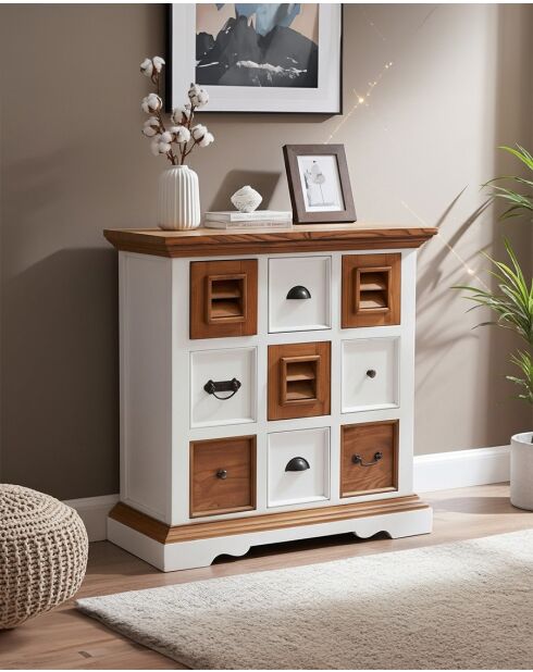Inda - Petit buffet en Mindy massif blanc et naturel - 80x35x85 cm