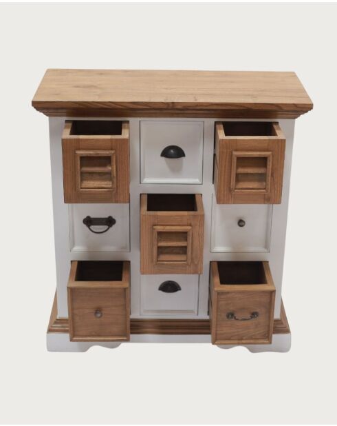 Inda - Petit buffet en Mindy massif blanc et naturel - 80x35x85 cm