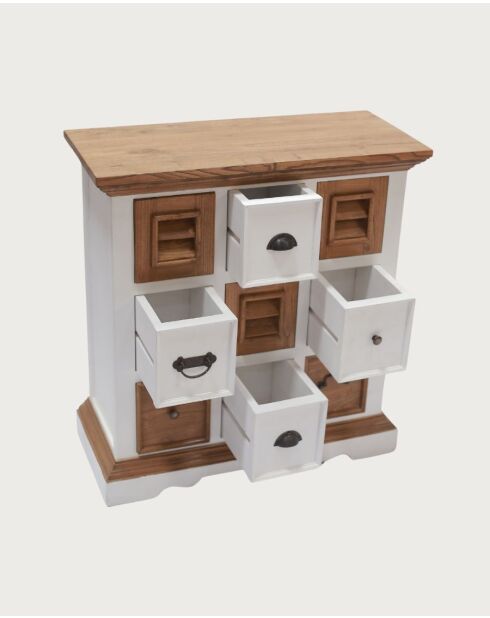 Inda - Petit buffet en Mindy massif blanc et naturel - 80x35x85 cm