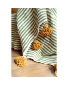 Plaid berbero con pompon senape a strisce kaki - 300x200 cm