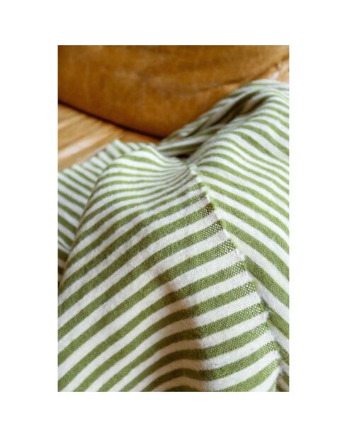 Plaid berbero con pompon senape a strisce kaki - 250x150 cm