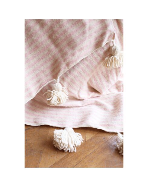 Berberdecke mit rosa gestreiftem Pompon - 250x150cm