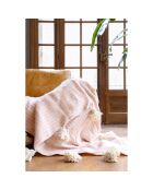 Berberdecke mit rosa gestreiftem Pompon - 250x150cm