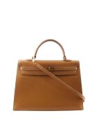 Camelkleurige leren handtassen - 35x14x26 cm - Goede conditie