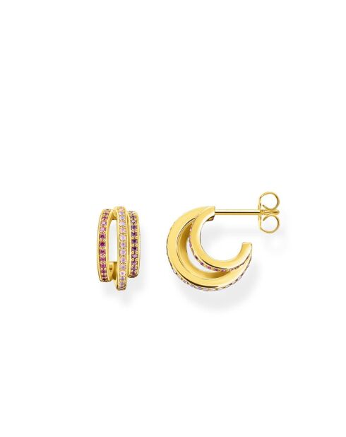 Orecchini a croissant in argento placcato oro viola/rosa