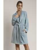 Warmer Morgenmantel mit Knöpfen, Tupfen und aquagrüner Spitze