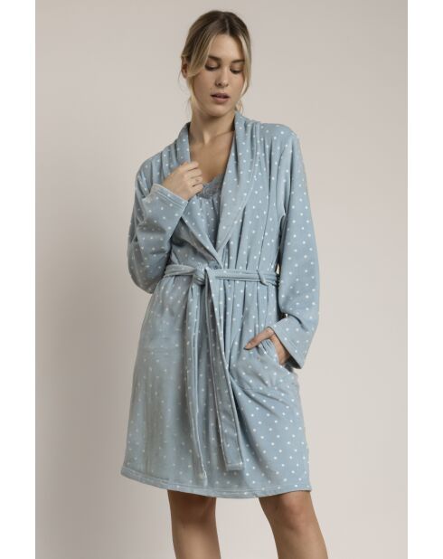 Warme kamerjas met knopen, stippen en aquagroen kant