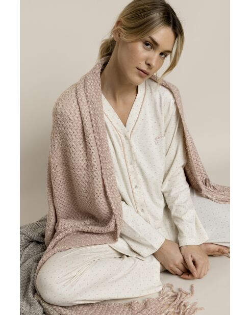 Offener Pyjama mit Tupfen und natürlichen Blumen