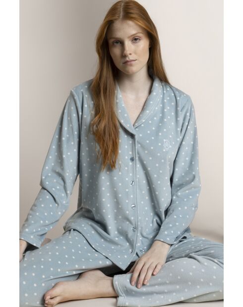Warmer offener Pyjama mit Tupfen und Spitze G Aquagrün