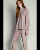 Pigiama caldo con scollo a V con pois e pizzo con pietre
