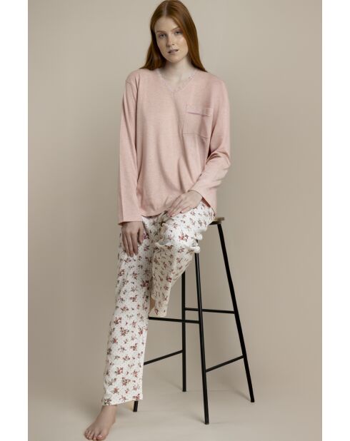 Pyjama B mit korallenroten Tupfen und Blumen