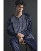 Marineblauer gestreifter Basic-Pyjama aus Samt