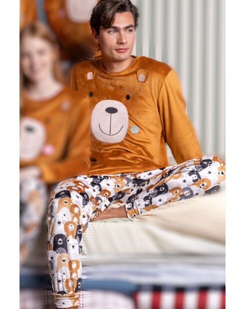 Pyjama aus Samt, braun Ein Familienbärenmuster