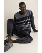 Anthrazitfarbener gestreifter Pyjama Hype A aus Samt