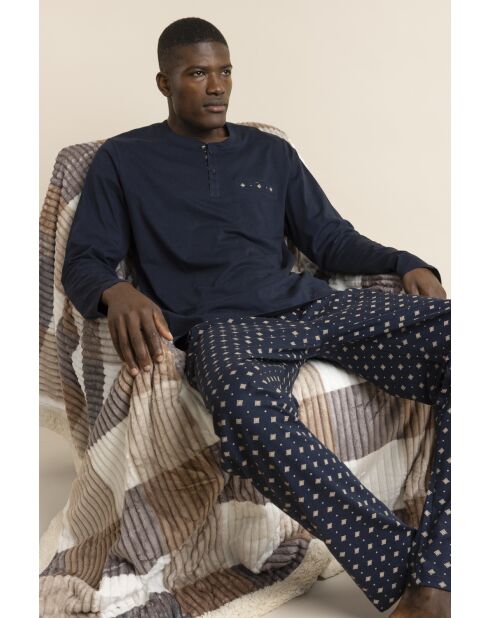 Marineblauwe klassieke pyjama met stropdas B