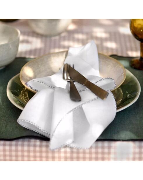 4 Serviettes en Lin & Coton Zilia Blanches - 40x40 cm