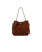 Borsa a secchiello Romy grande in pelle scamosciata marrone - 31x31x13 cm