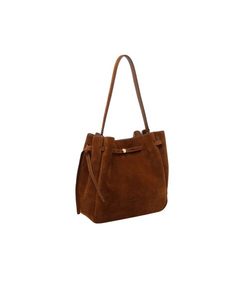 Borsa a secchiello Romy grande in pelle scamosciata marrone - 31x31x13 cm