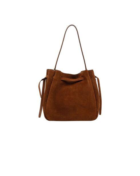 Borsa a secchiello Romy grande in pelle scamosciata marrone - 31x31x13 cm