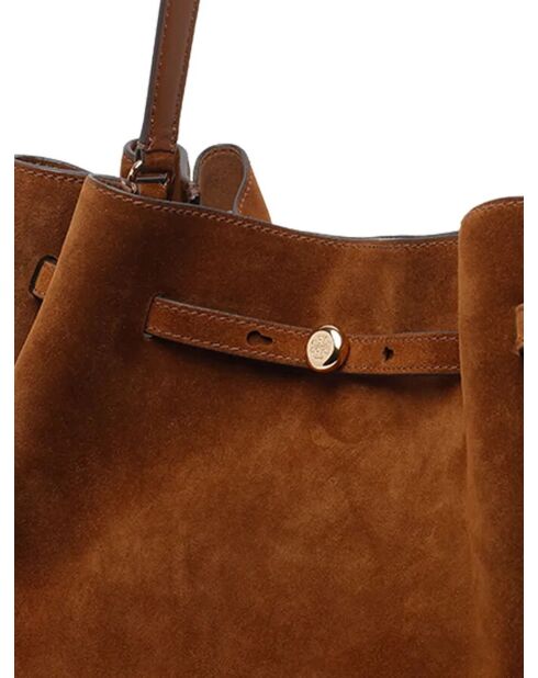 Borsa a secchiello Romy grande in pelle scamosciata marrone - 31x31x13 cm