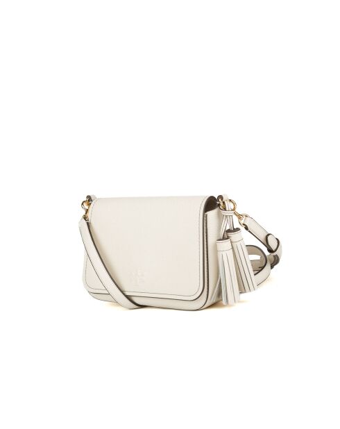 Thea Schultertasche aus Leder mit Klappe cremefarben - 24x15x9 cm