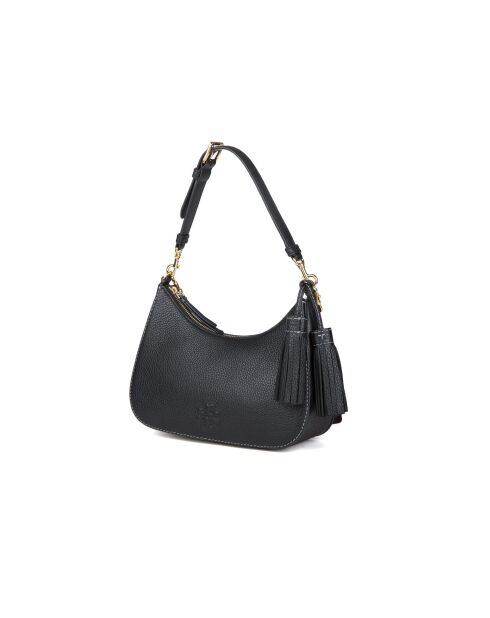 Thea schwarze Schultertasche aus Leder - 12x22,5x7 cm