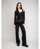 Thea zwarte leren schoudertas - 12x22,5x7 cm