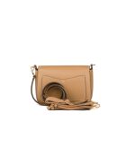 Thea hellbeige Schultertasche aus Leder - 24x15x9 cm
