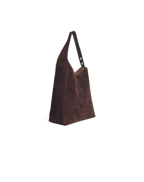Bandolera Hobo de gamuza marrón oscuro Romy - 30x37x12,5 cm