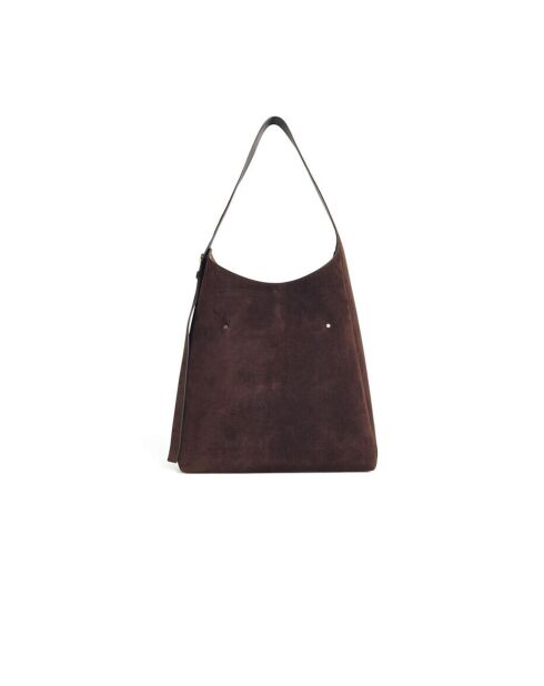 Bandolera Hobo de gamuza marrón oscuro Romy - 30x37x12,5 cm